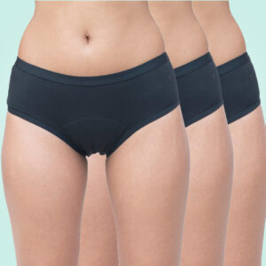 Bladder leak underwear for urinary incontinence. It can be used for mild urinary incontinence and urine leaks that occur while laughing, coughing or sneezing. Leakproof underwear for women which is reusable and washable.