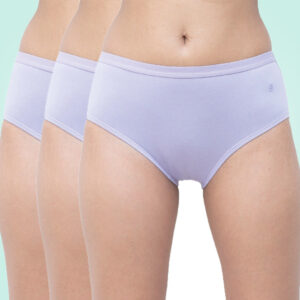 Organic cotton panties are super soft and comfortable. Available as a set of 3 (green fig, lavender and lavender checks).
